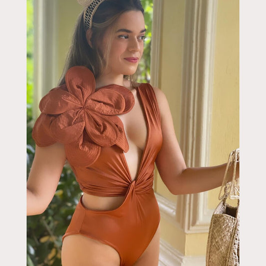 3D Flower Cutout One Piece Swimsuit