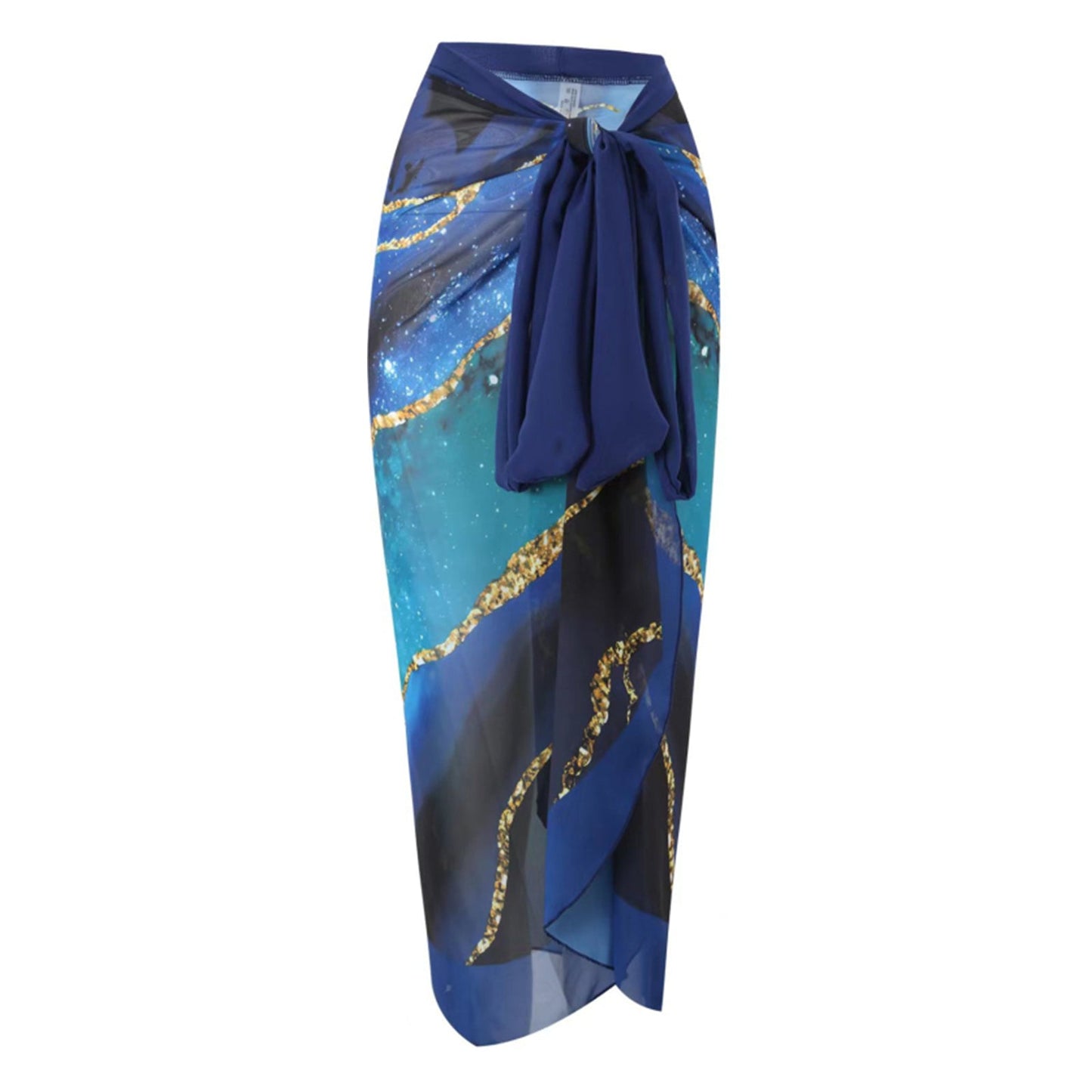 Print One Piece Swimsuit and Splicing Sarong