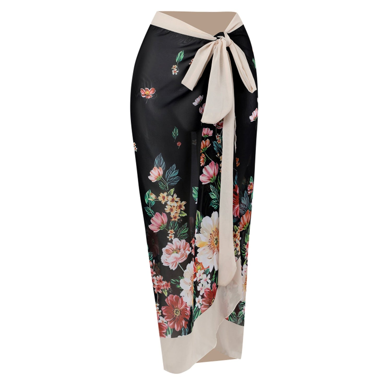 Print One Piece Swimsuit and Splicing Sarong