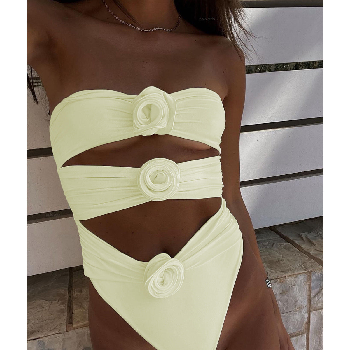 Bandeau Cutout 3D Flower One Piece Swimsuit