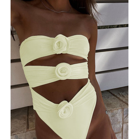 Bandeau Cutout 3D Flower One Piece Swimsuit