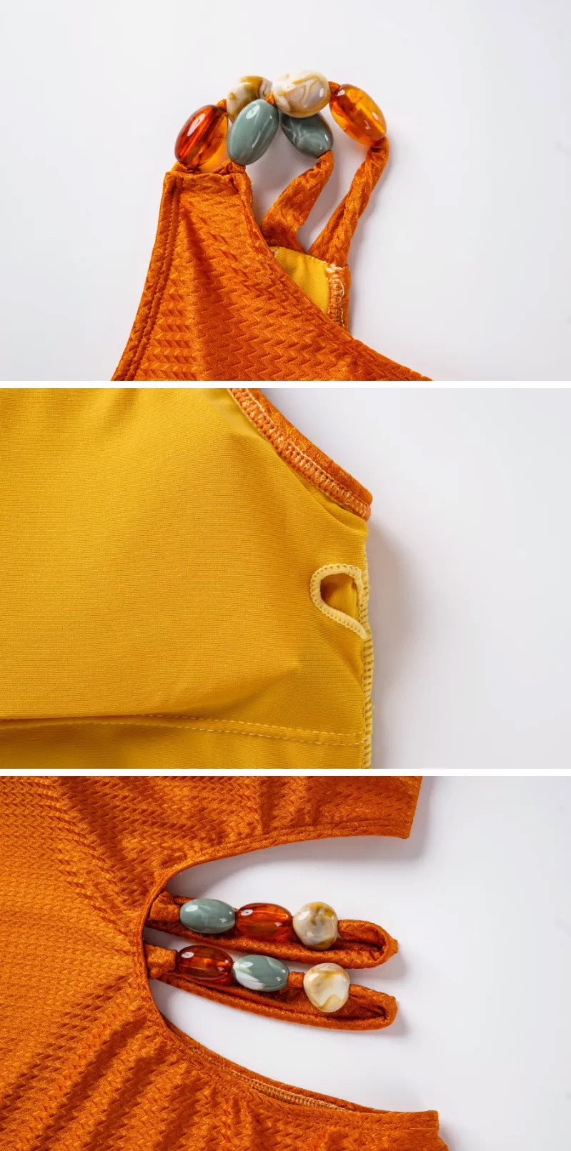 One Shoulder Beaded Detail Cut Out Waist Swimsuit