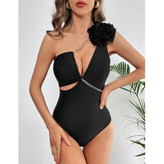 3D Flower One Shoulder One Piece Swimsuit