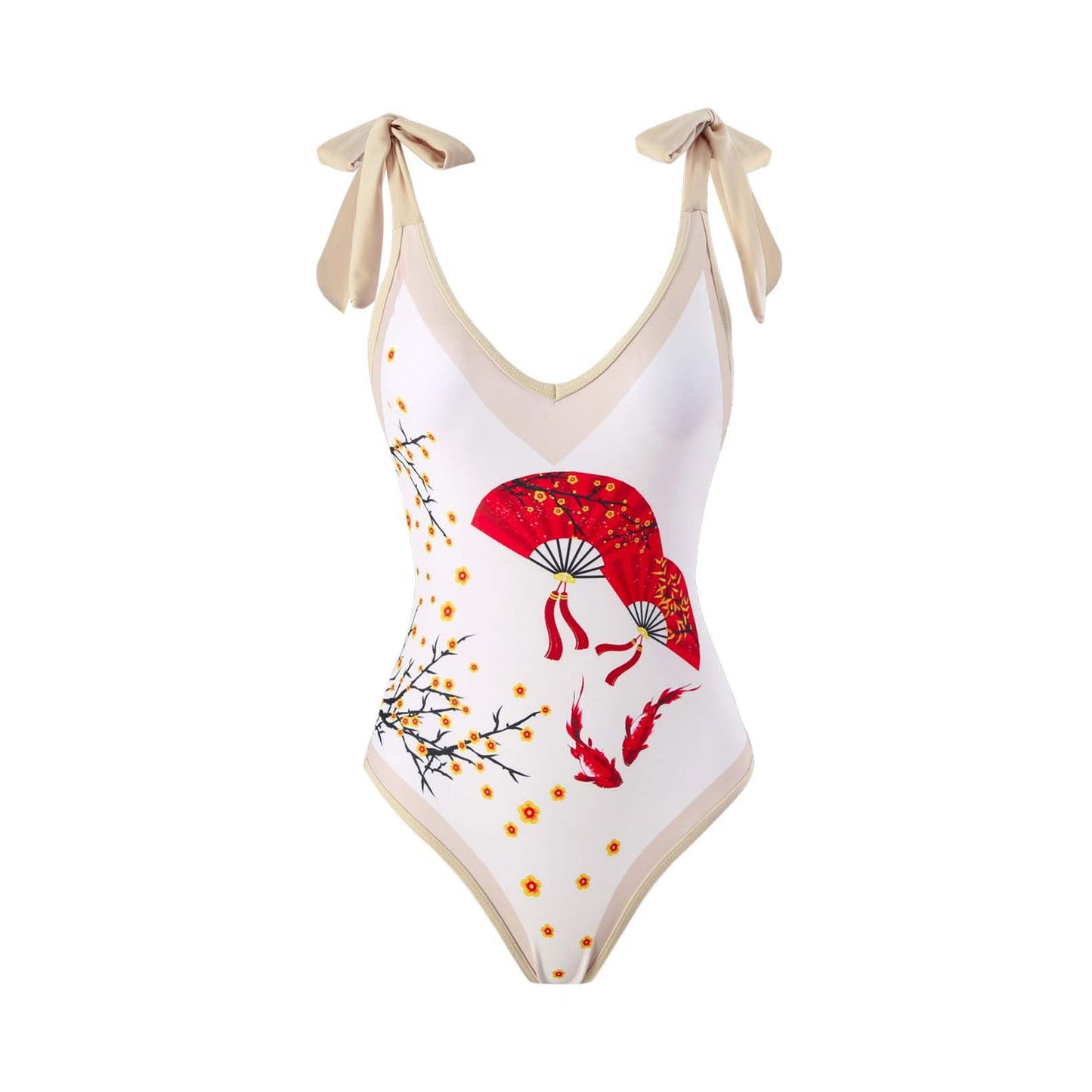 Print One Piece Swimsuit and Splicing Sarong