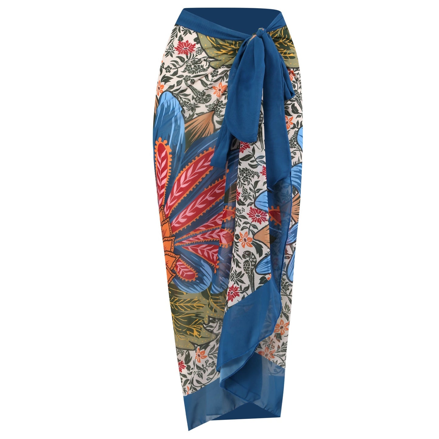 Print One Piece Swimsuit and Splicing Sarong