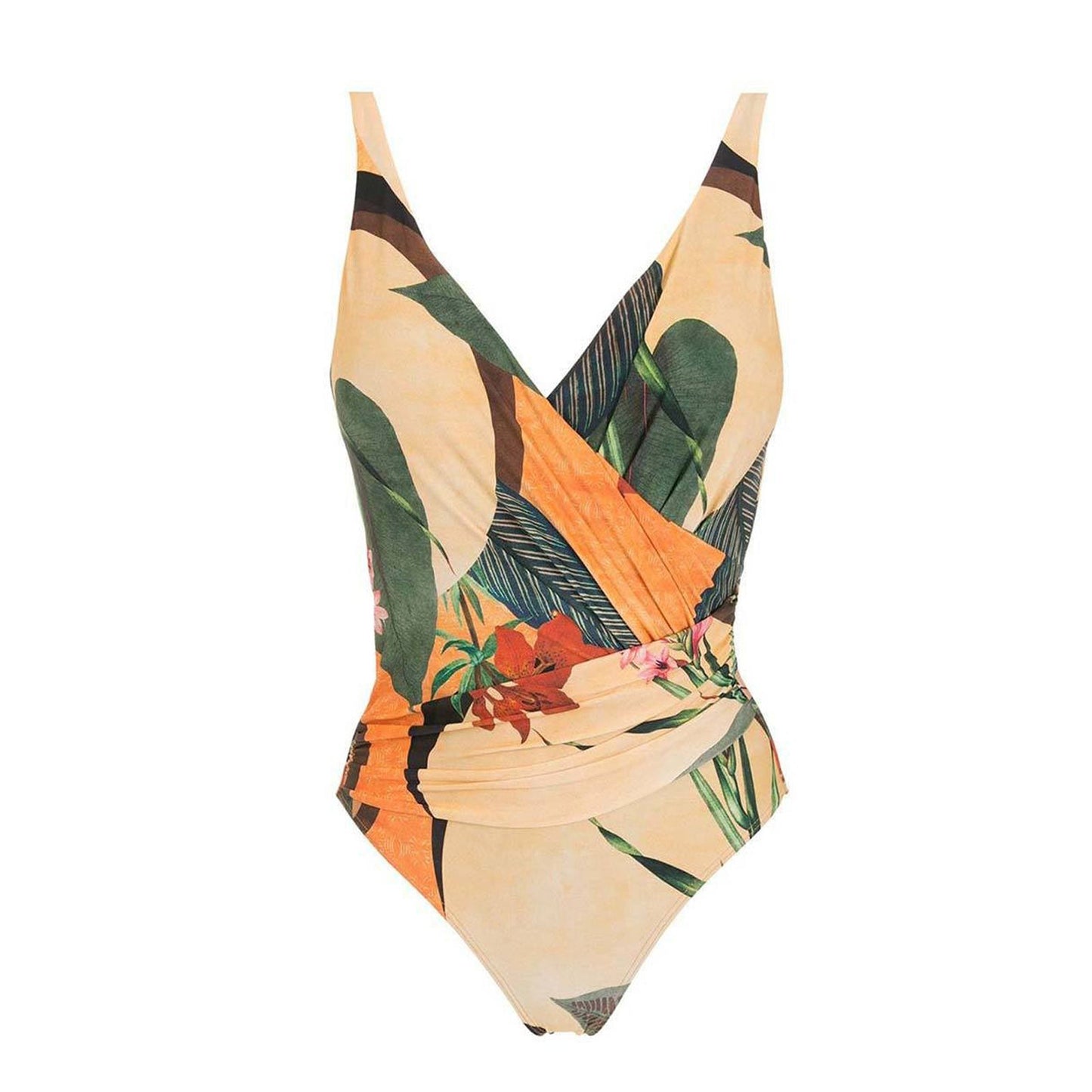 Print One Piece Swimsuit and Splicing Sarong