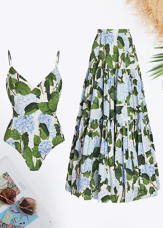 Plants Print Ruffle Hem Swimsuit