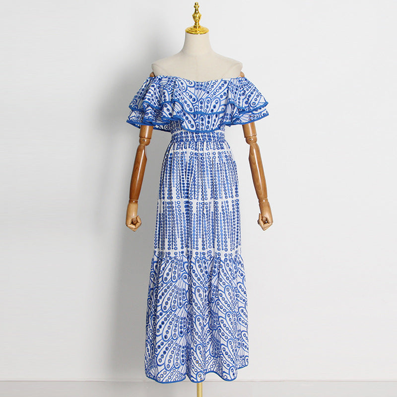 Double Ruffle Embroidery Hollow Out Dress