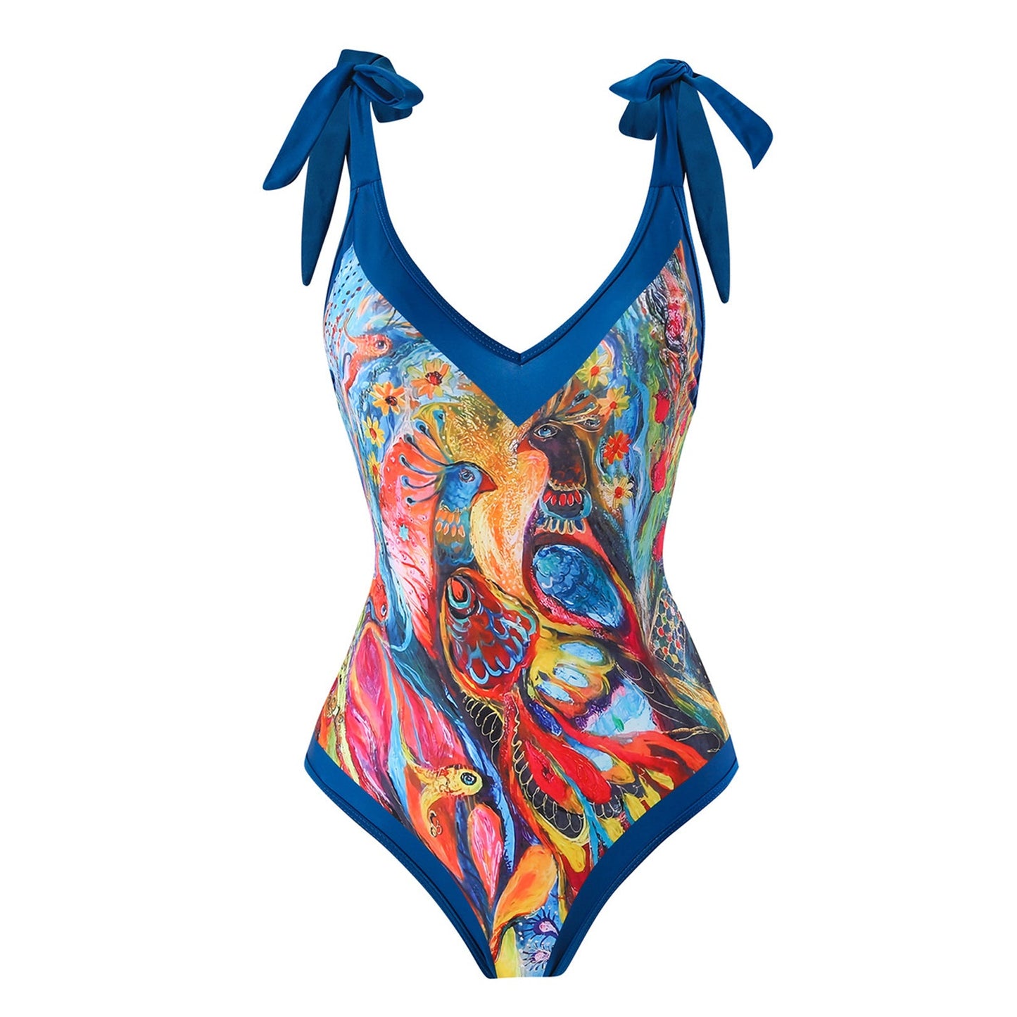 Print One Piece Swimsuit and Splicing Sarong