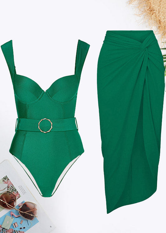 Belted Backless Twist Front Swimsuit
