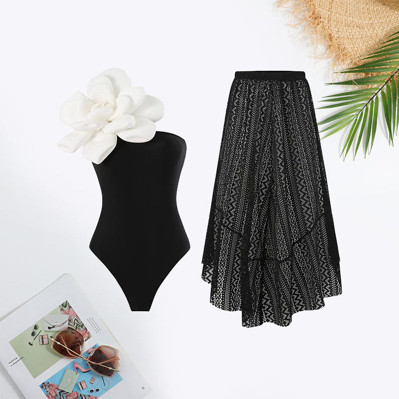 Flower Decoration Hollow Out Swimsuit