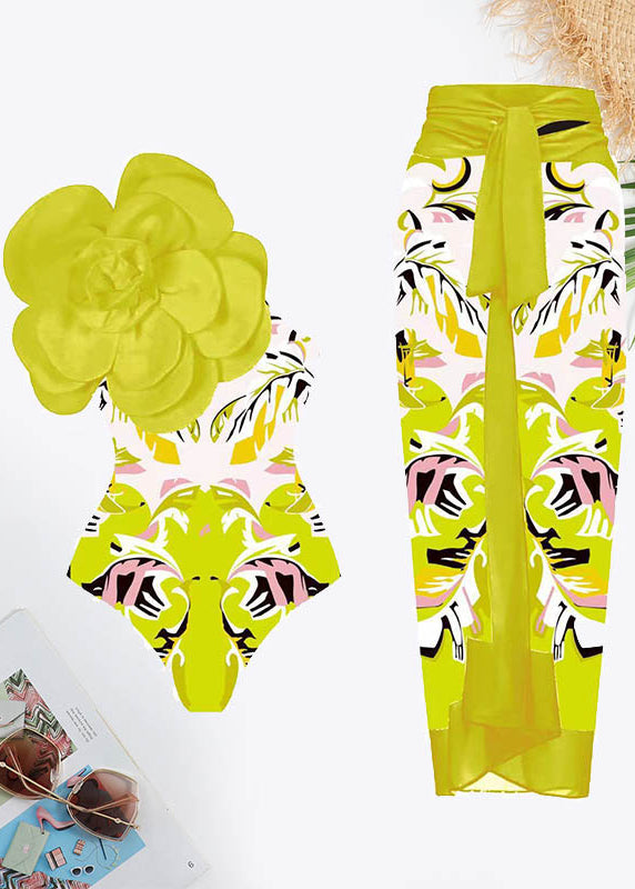 Plants Print Flower Decoration Tie Front Swimsuit