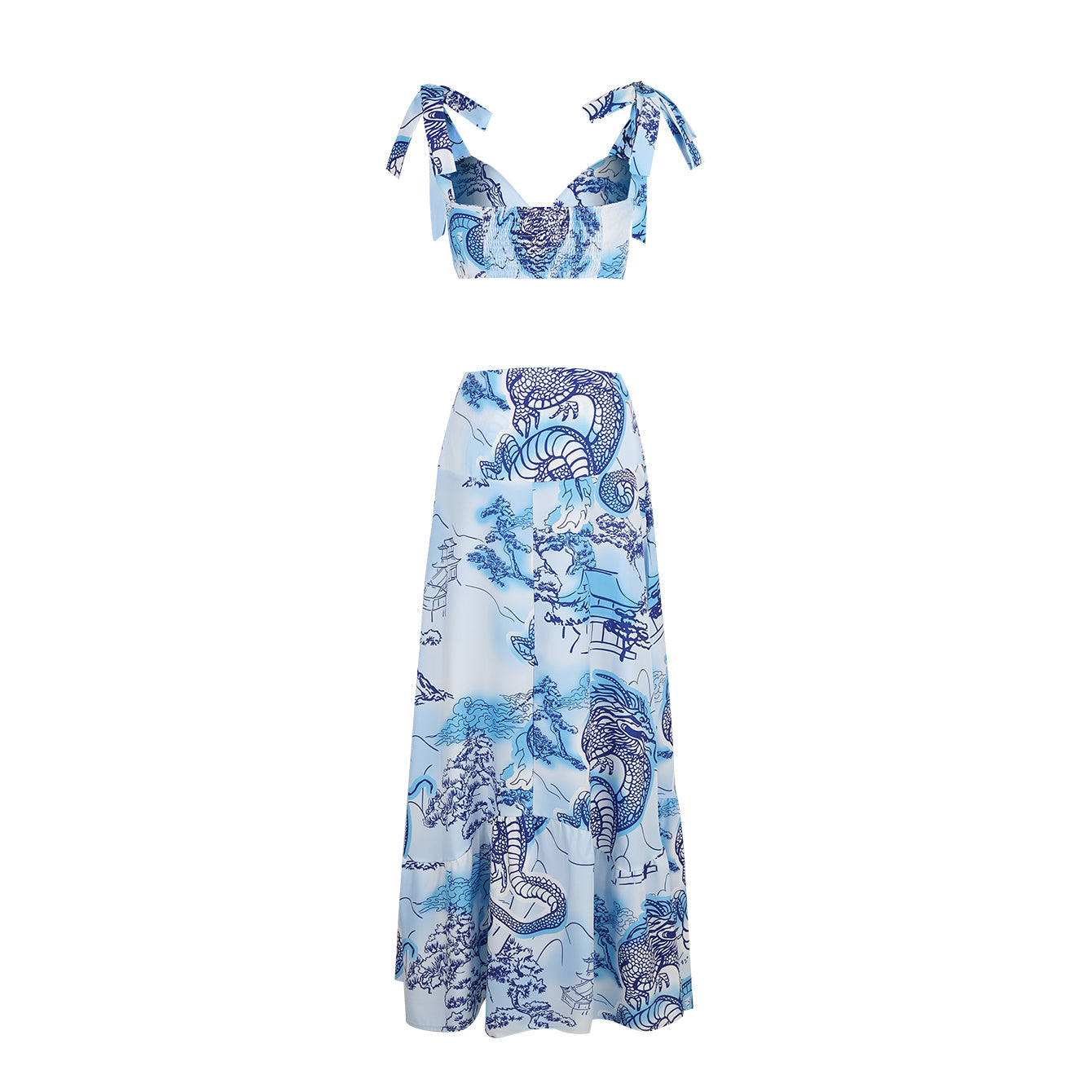 Cut out Lace up Top and skirt set