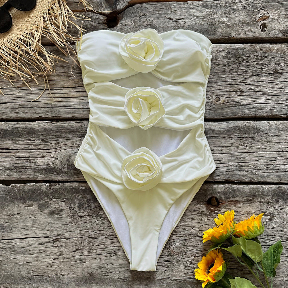 Bandeau Cutout 3D Flower One Piece Swimsuit