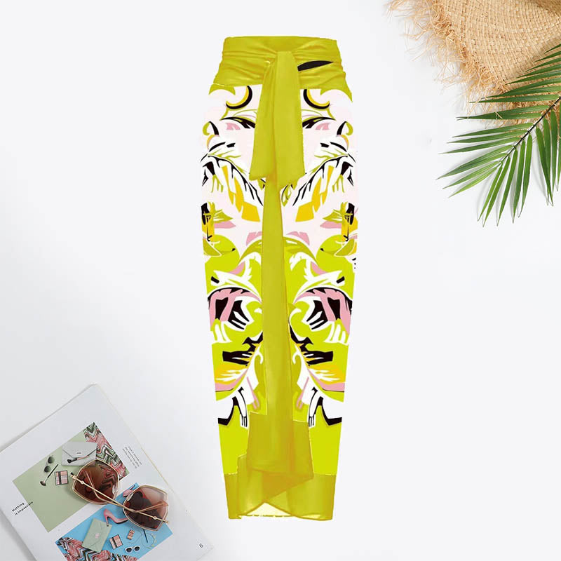 Plants Print Flower Decoration Tie Front Swimsuit