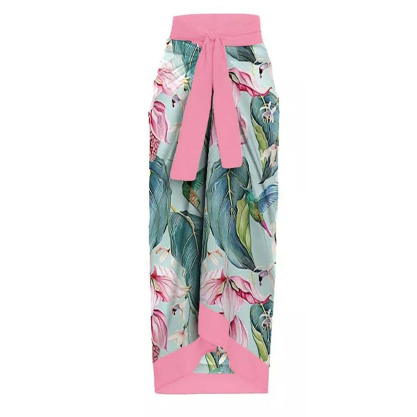 Print One Piece Swimsuit and Splicing Sarong
