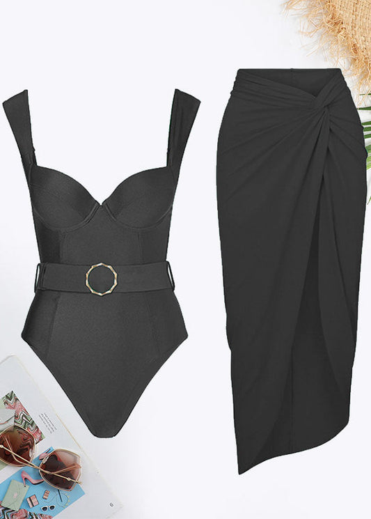 Belted Backless Twist Front Swimsuit