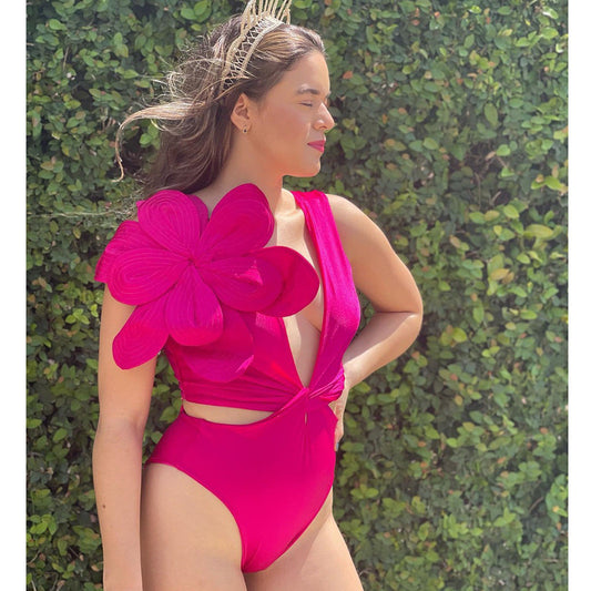 3D Flower Cutout One Piece Swimsuit
