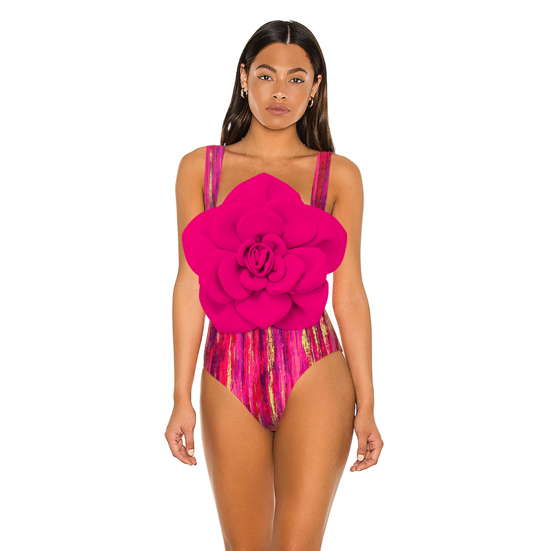 3D Flower Sling Color Block One Piece Swimsuit and Skirt (Shipped on Nov 6th)