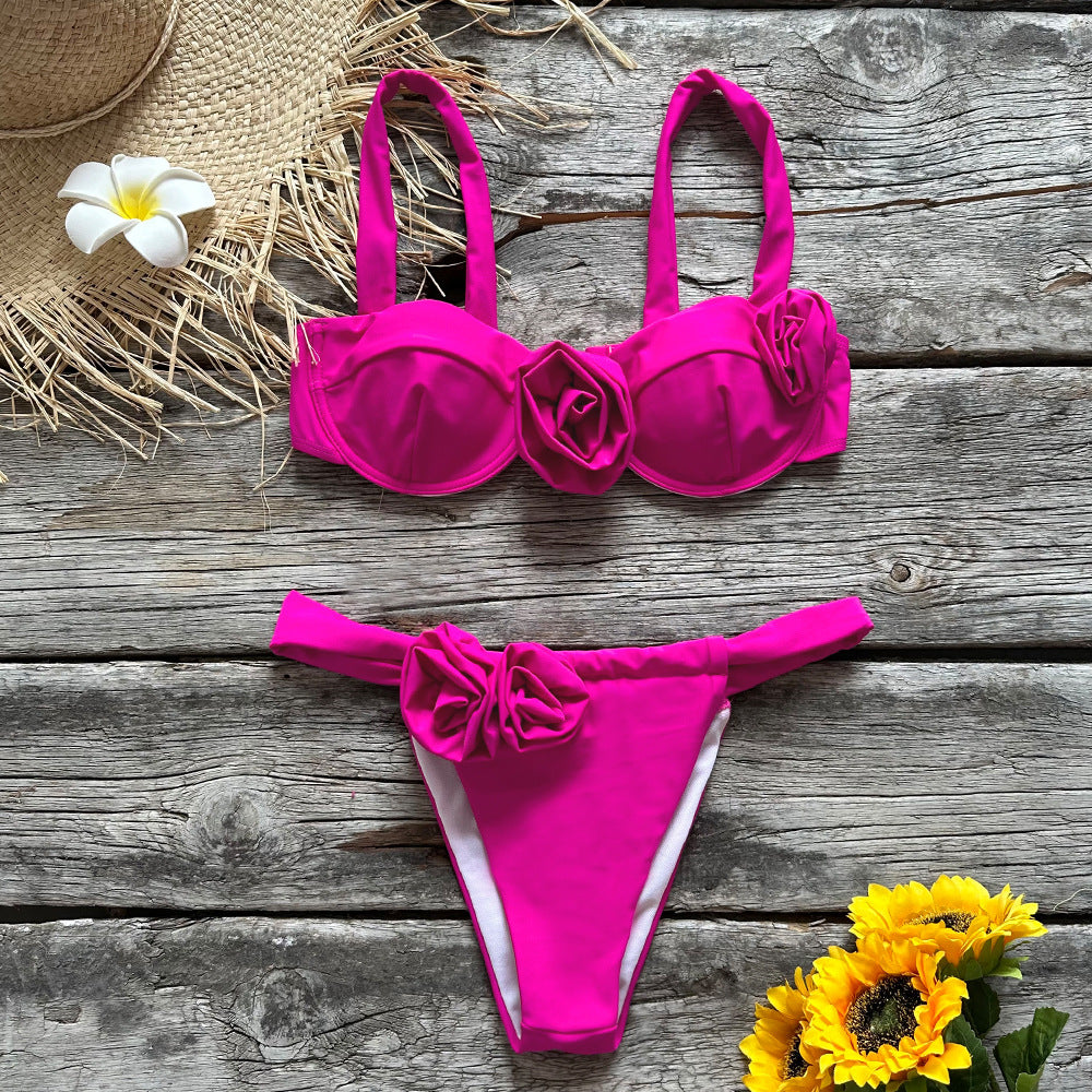 3D Flower Sexy Ruffle Bikini Swimsuit