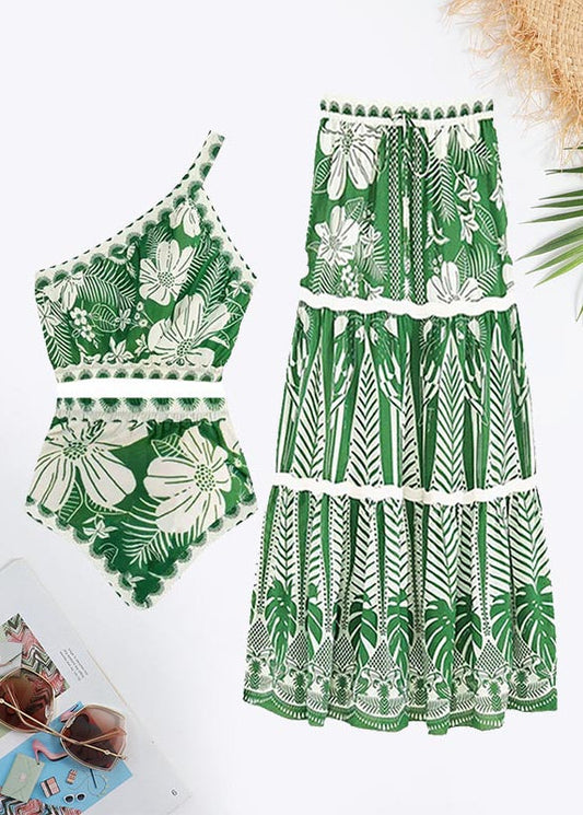 One Shoulder Floral Print Tie Swimsuit