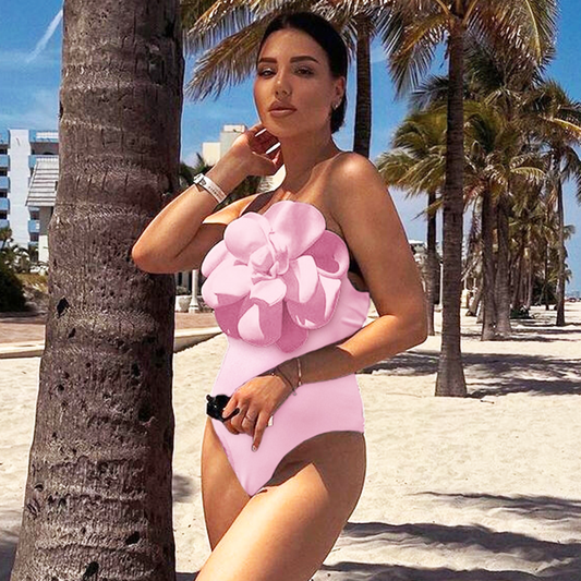 3D Flower One Shoulder One Piece Swimsuit