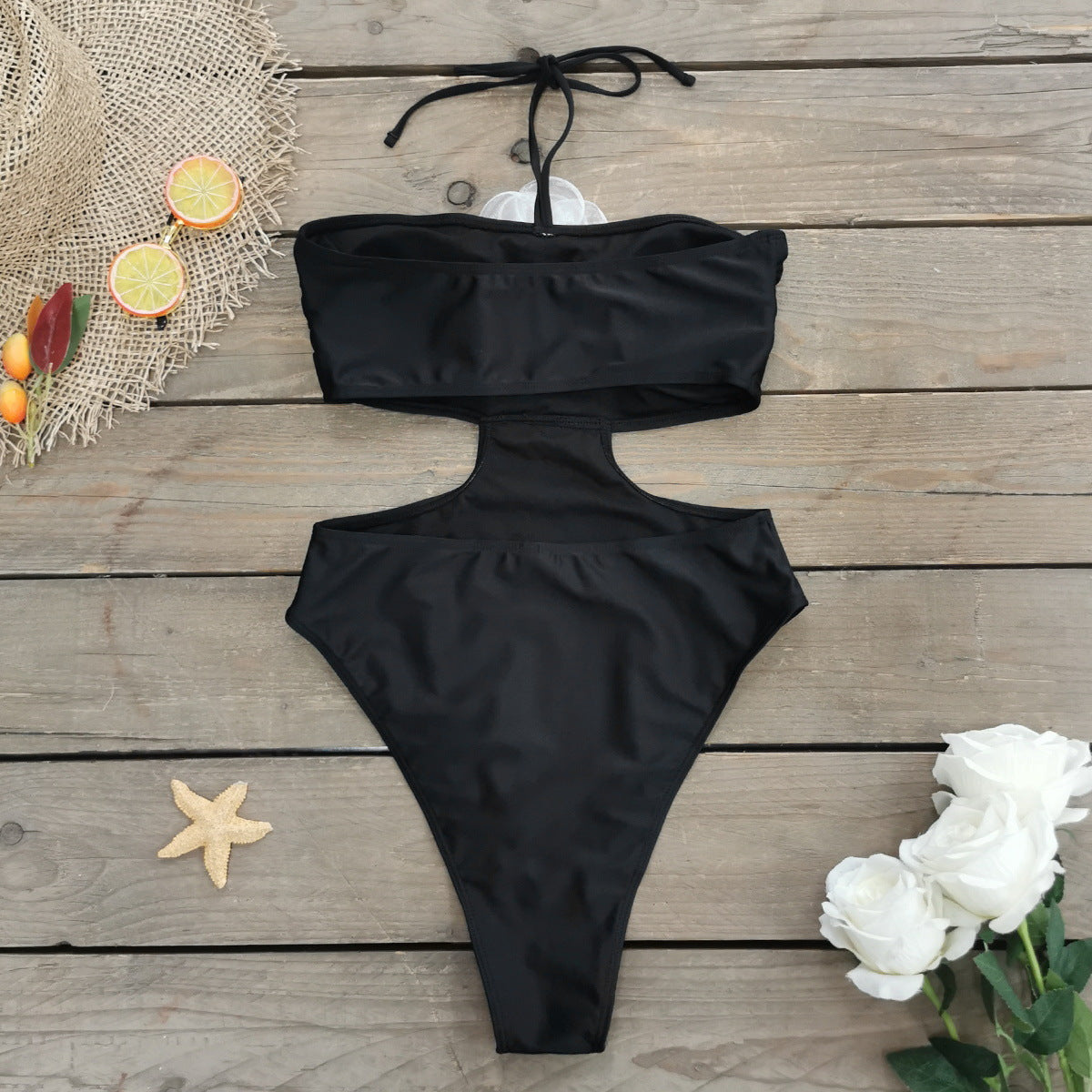 Halter 3D Flower One Piece Swimsuit