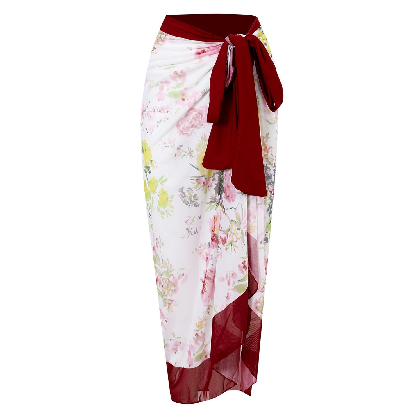 Print One Piece Swimsuit and Splicing Sarong