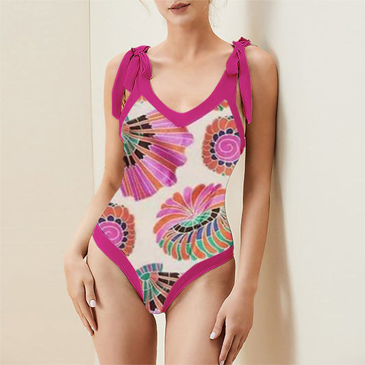 Print One Piece Swimsuit and Splicing Sarong