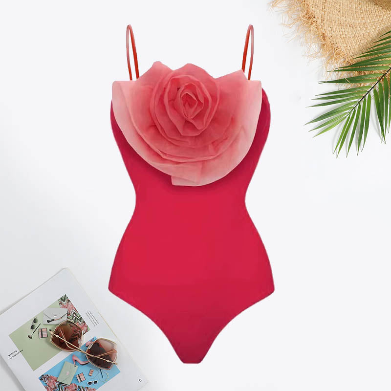 Ombre Flower Decoration Twist Front Swimsuit