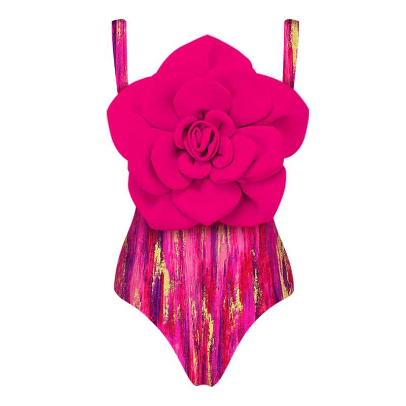 3D Flower Sling Color Block One Piece Swimsuit and Skirt (Shipped on Nov 6th)