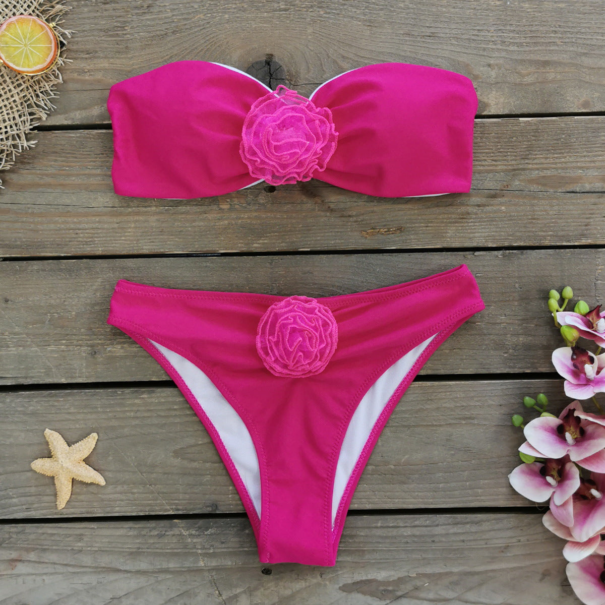 3D Flower Halter Cutout Bikini Swimsuit