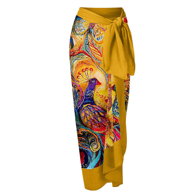 Print One Piece Swimsuit and Splicing Sarong