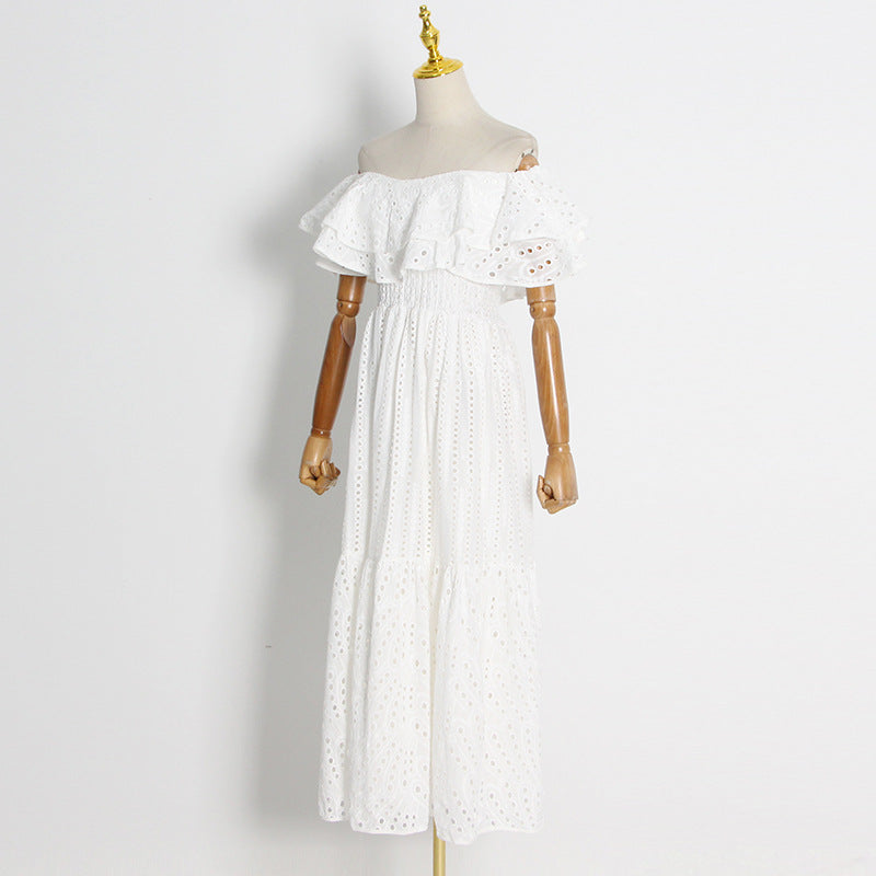 Double Ruffle Embroidery Hollow Out Dress