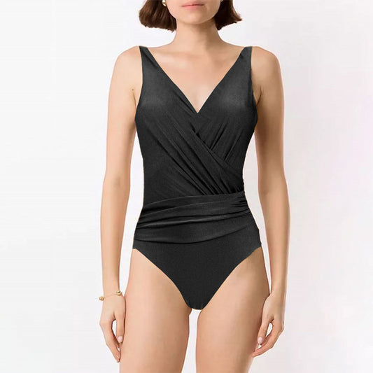 Print One Piece Swimsuit and Splicing Sarong