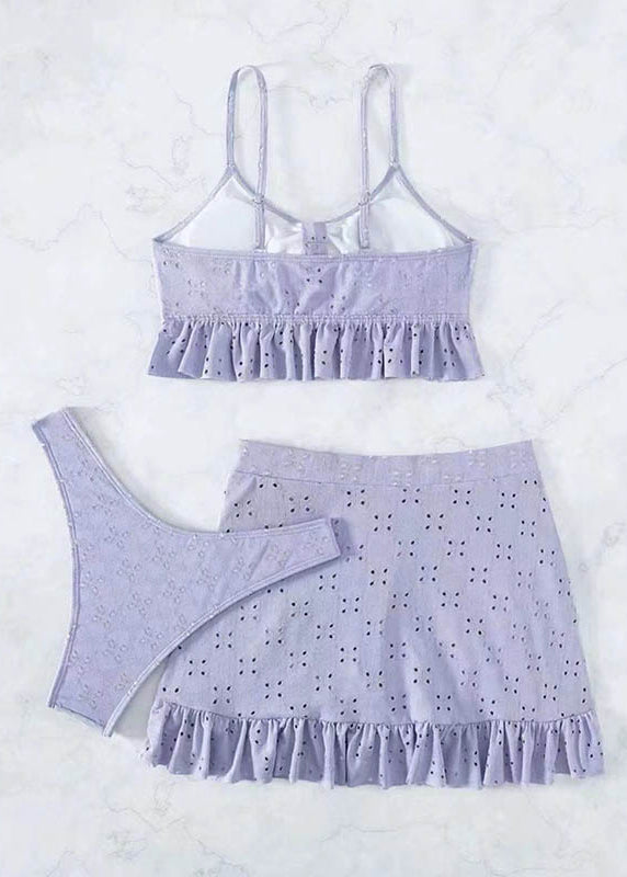 Seaside Sweetie Eyelet Embroidery Wrap Knot Front Ruffle Hem Swimsuit