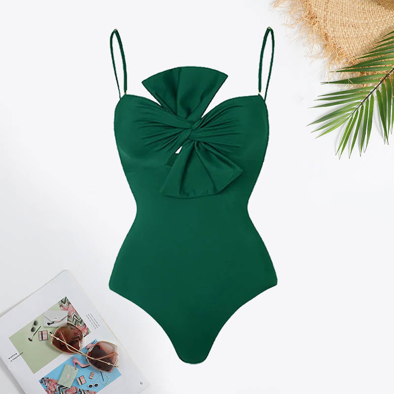 Graphic Print Twist Bow Front Tie Swimsuit