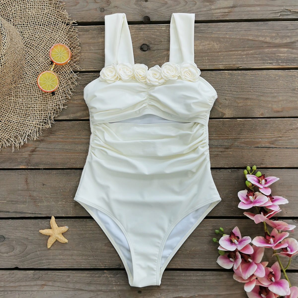Cutout 3D Flower One Piece Swimsuit