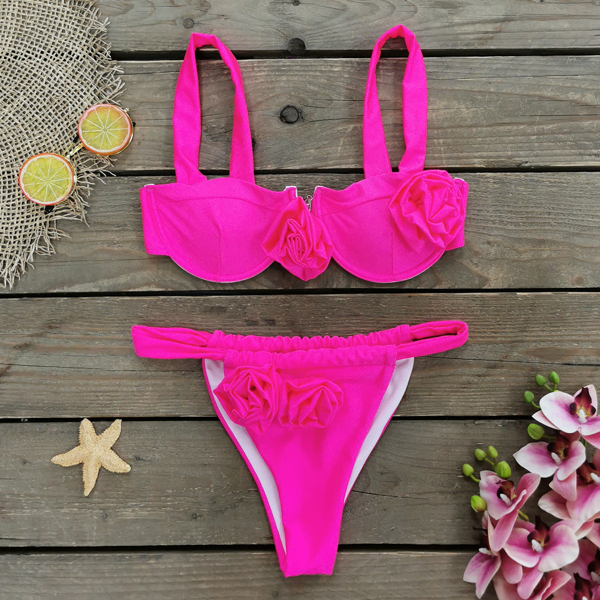 3D Flower Sexy Ruffle Bikini Swimsuit