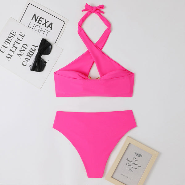 Halter Solid Color Bikini Swimsuit