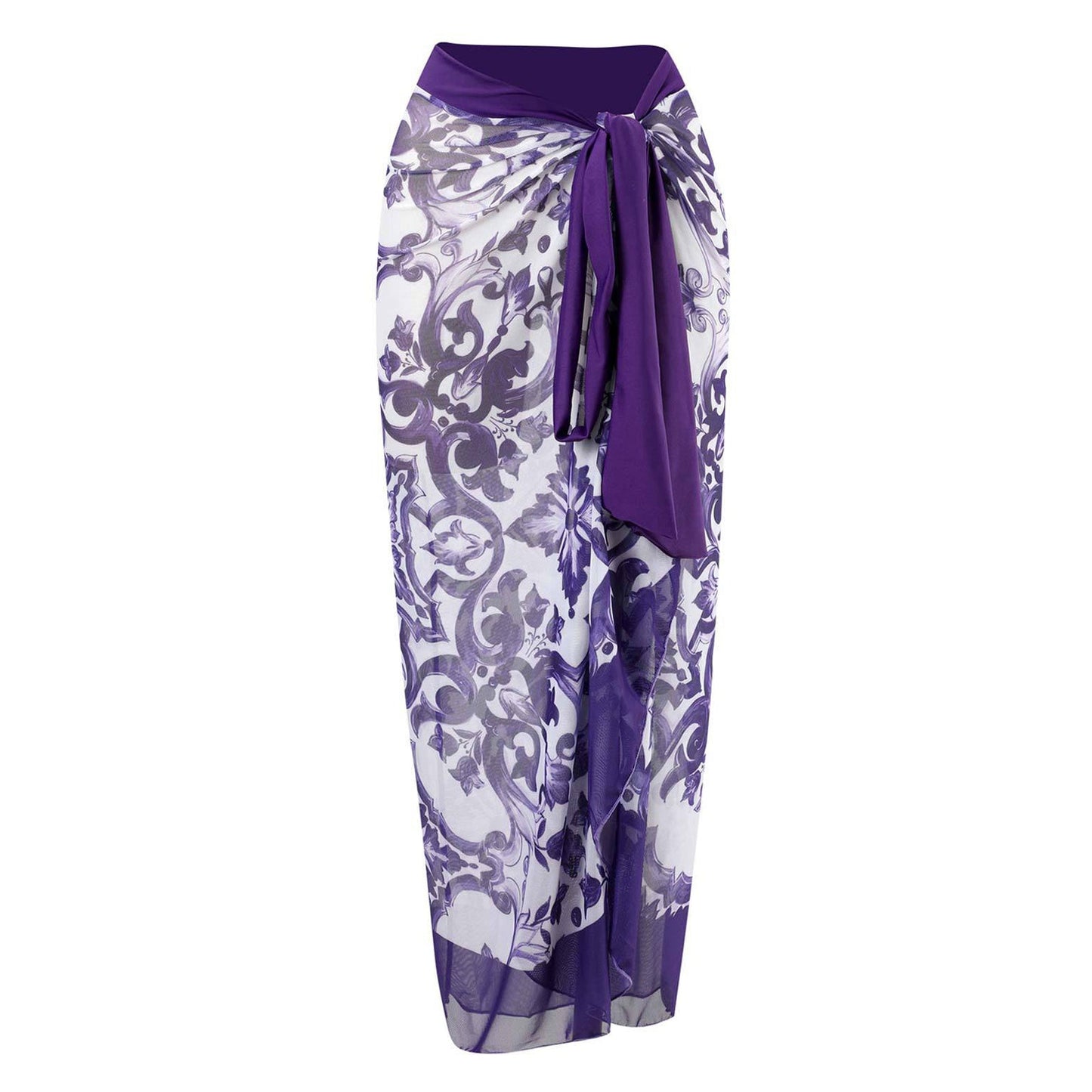 Print One Piece Swimsuit and Splicing Sarong