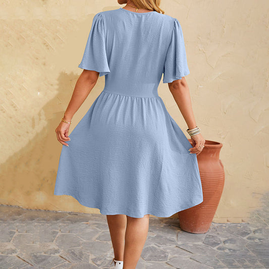 V-Neck Bell Sleeve Fashion Dress