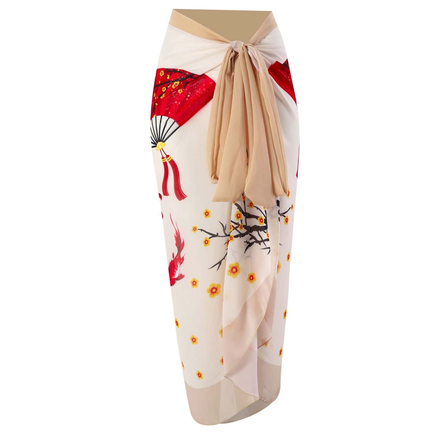 Print One Piece Swimsuit and Splicing Sarong