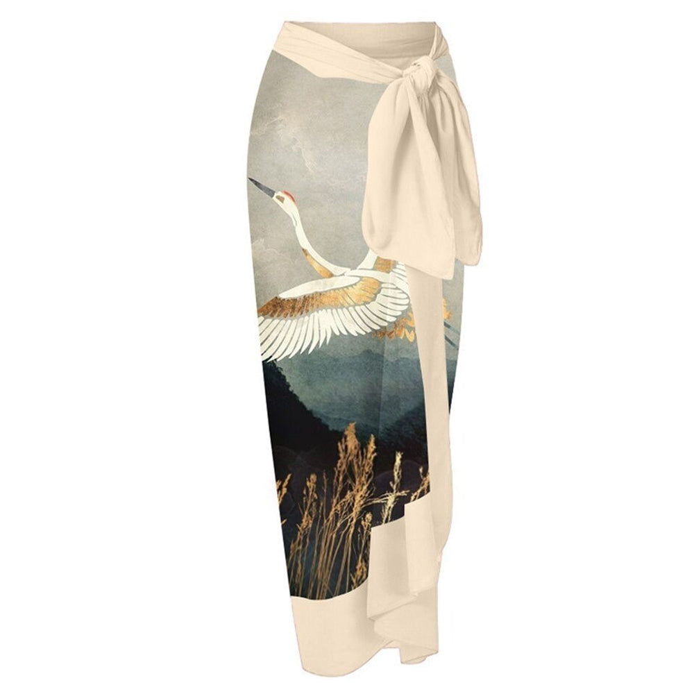 Print One Piece Swimsuit and Splicing Sarong
