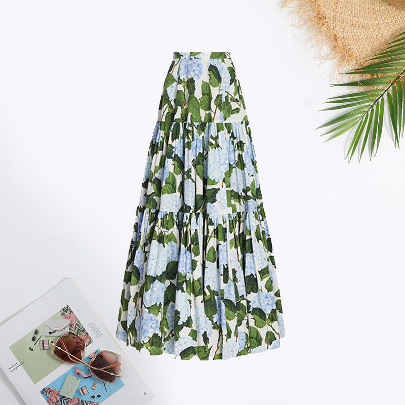Plants Print Ruffle Hem Swimsuit