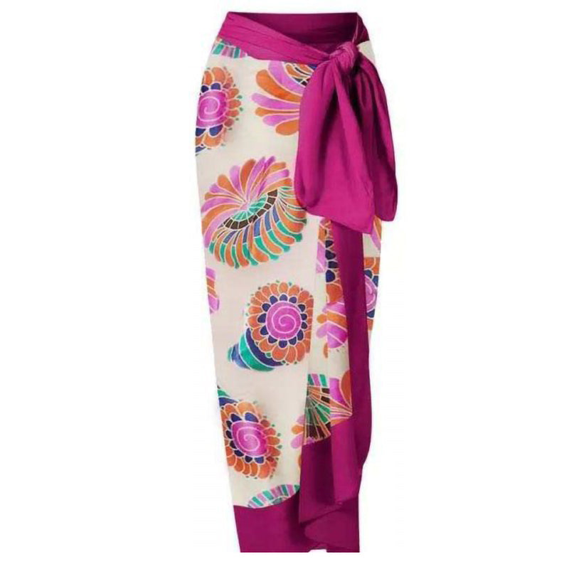 Print One Piece Swimsuit and Splicing Sarong