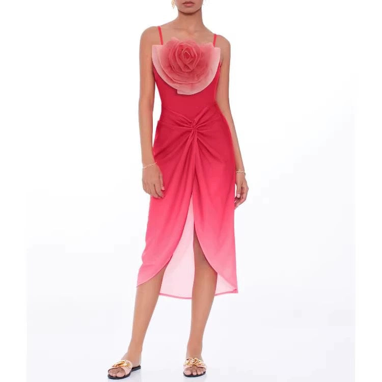 Ombre Flower Decoration Twist Front Swimsuit