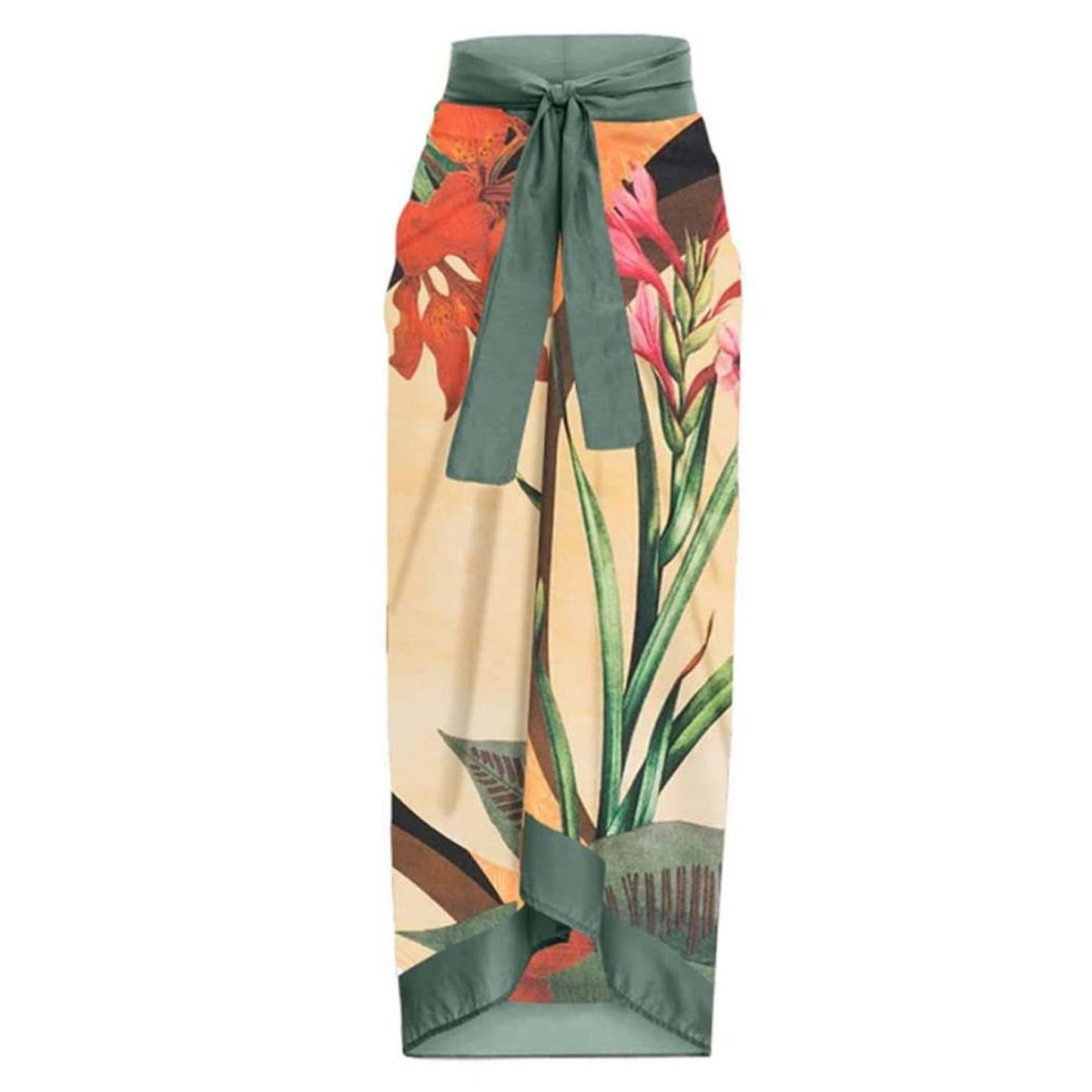 Print One Piece Swimsuit and Splicing Sarong
