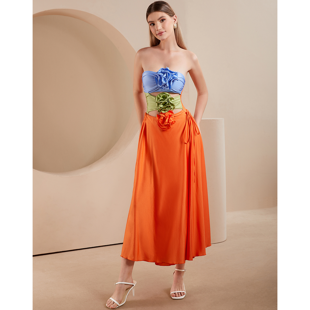 3D Flowers One Piece Swimsuit and Skirt