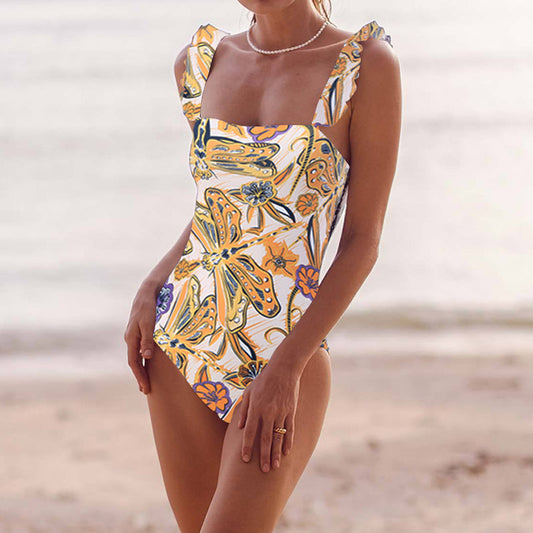 Printed Simple Fashion One Piece Swimsuit and Sarong